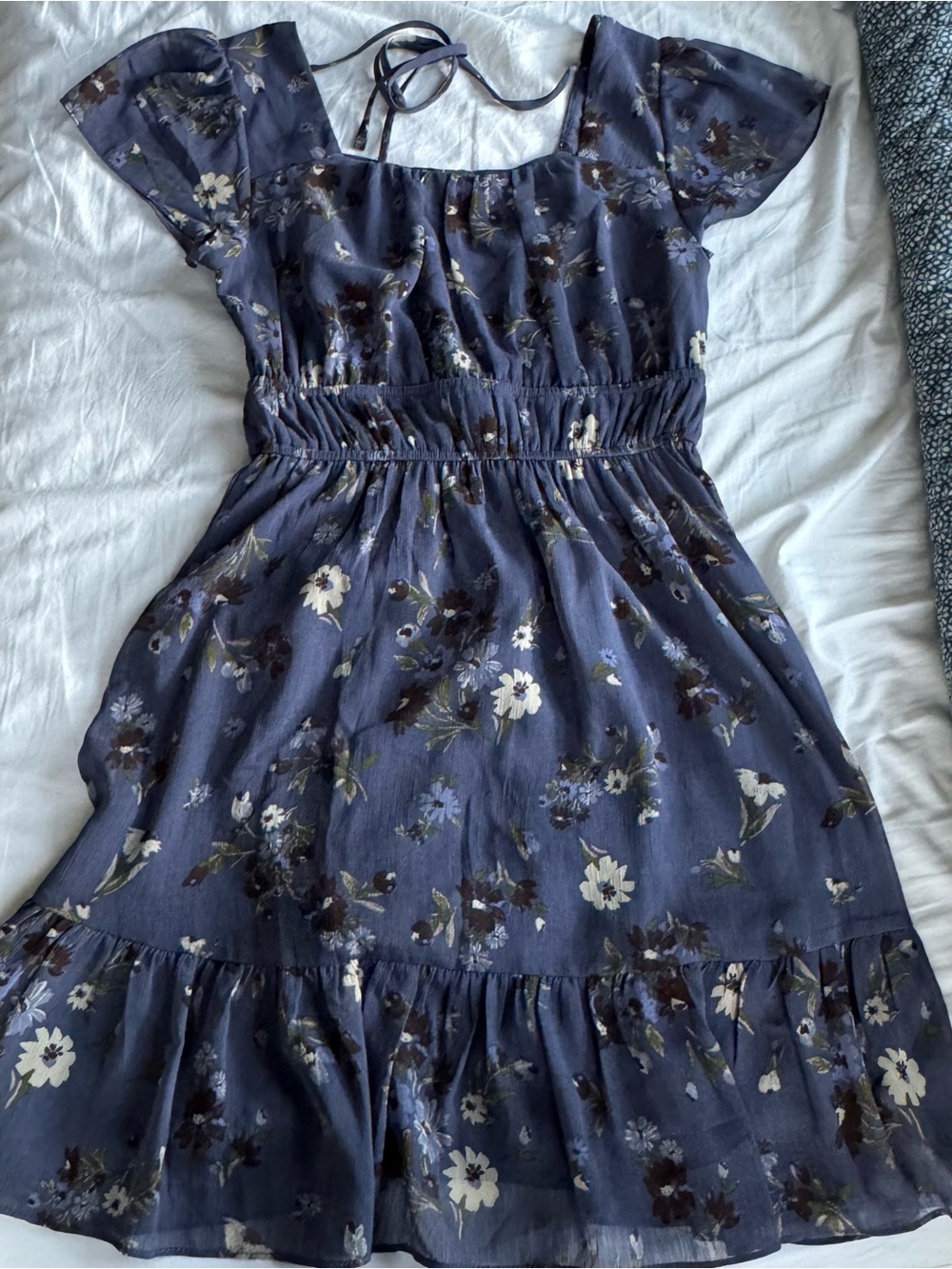 Altar'd State Navy Floral Mini Dress with Ruffle Hem